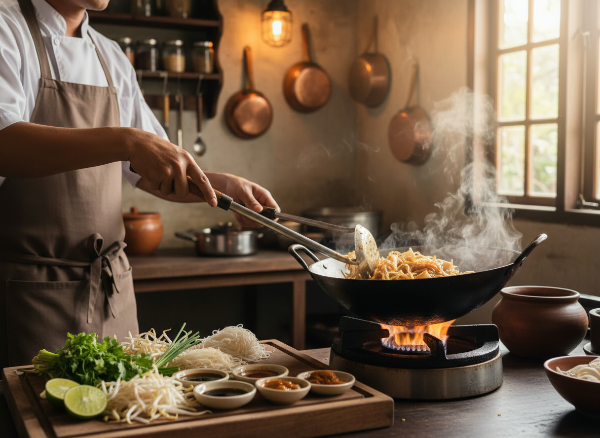Atelier de cuisine thaïlandaise avec ingrédients frais